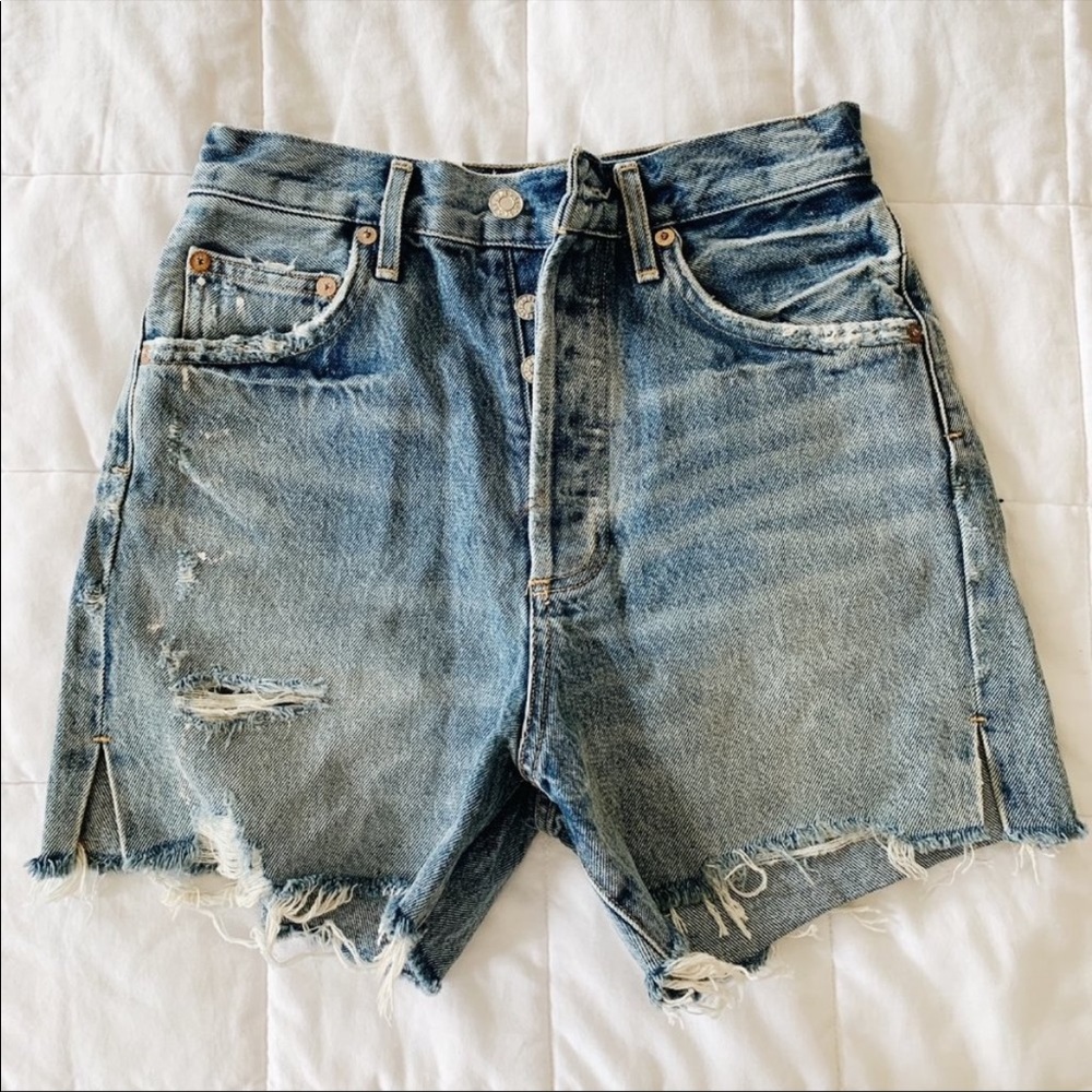 Agolde Distressed Blue Denim Shorts